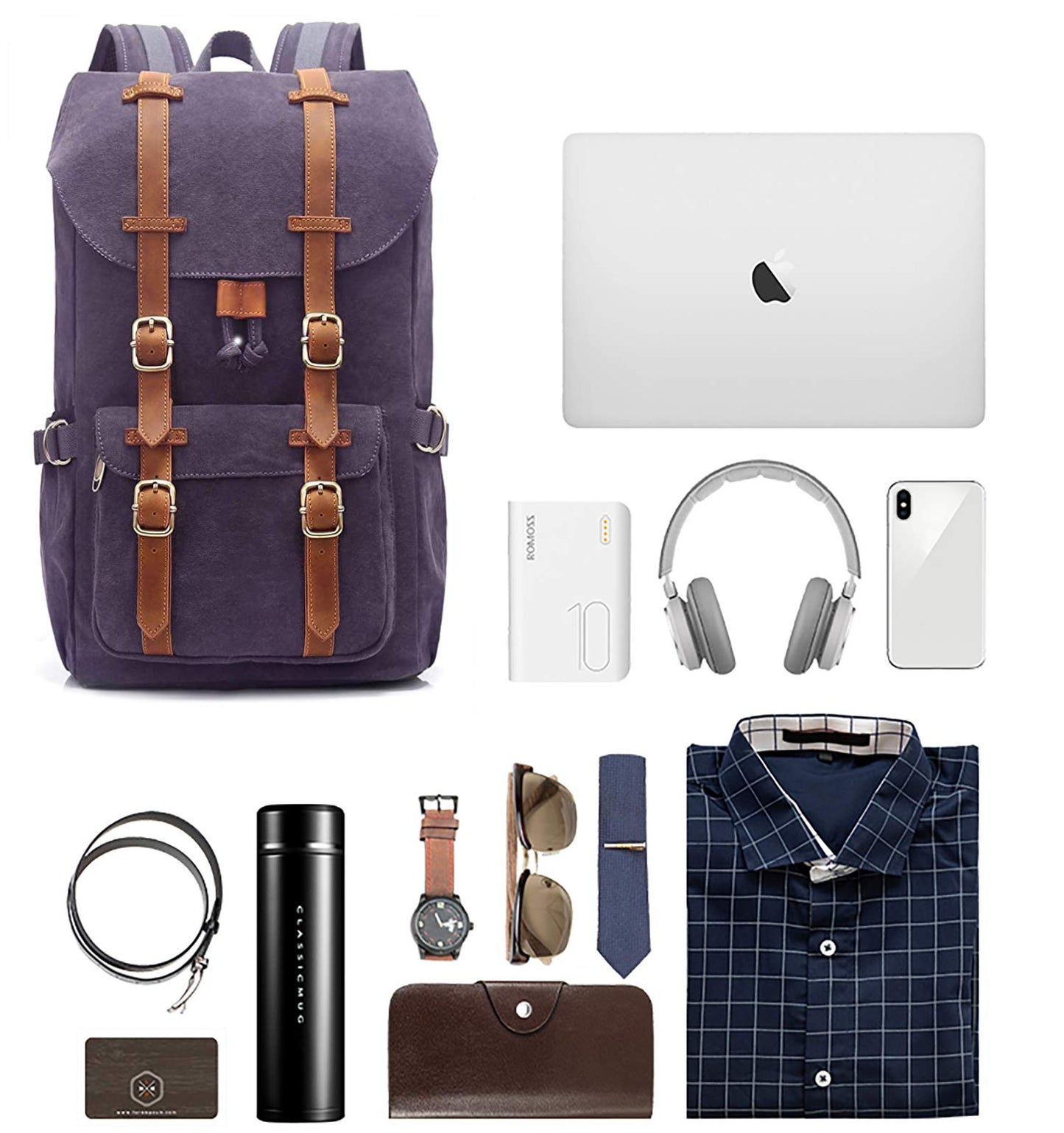 EverVanz Mochila de Lona Grande, Portátil 15", Viaje, Trabajo, Escuela, Morado